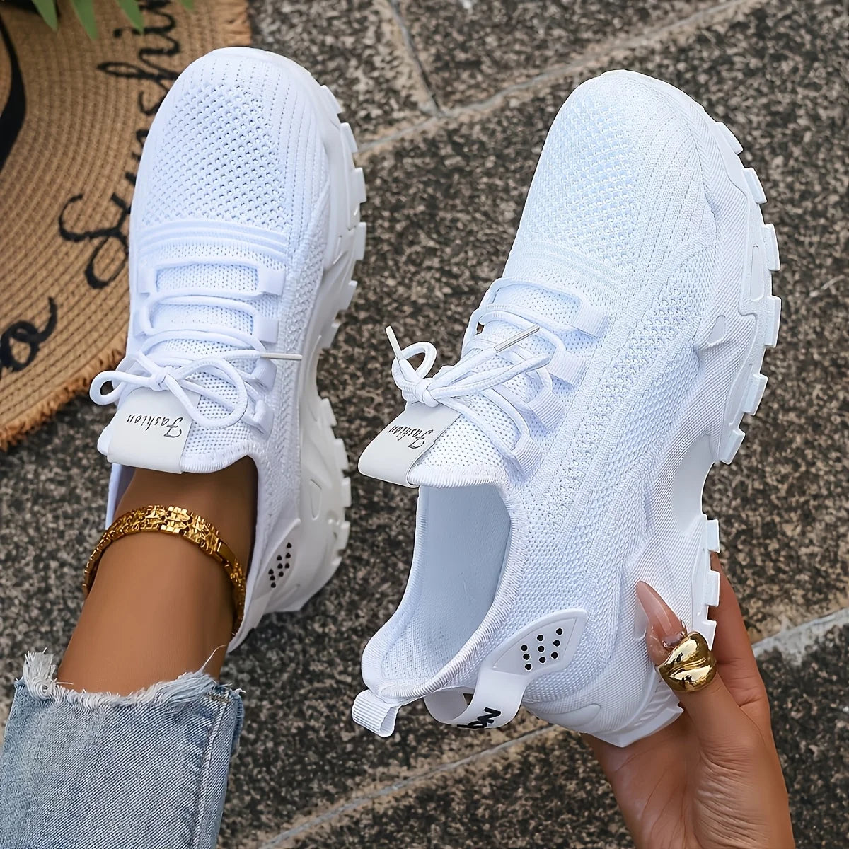Women Chunky Platform Dad Sneakers, Knit Mesh Lace Up Wavy Sole Casual Shoes, Thick Bottom Non-slip Walking Trainers, Breathable Lightweight Fashion Athletic Shoes, Versatile Daily Outdoor Running Footwear For All Seasons