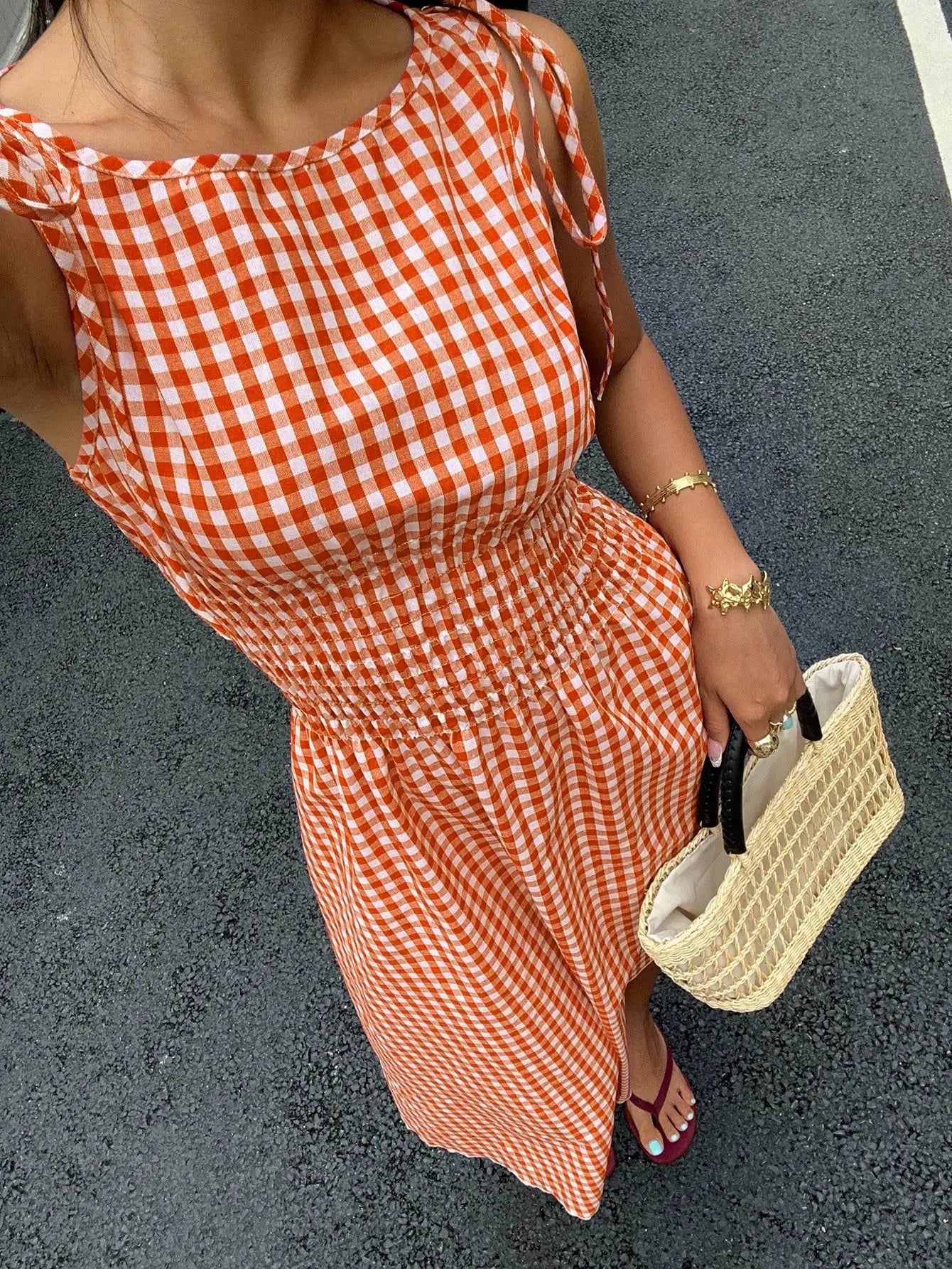 Blue Striped Midi Dress With Smocked Waist, Tie-Shoulder Detail, And Flowy Fit For Casual, Beach, Or Party Occasions