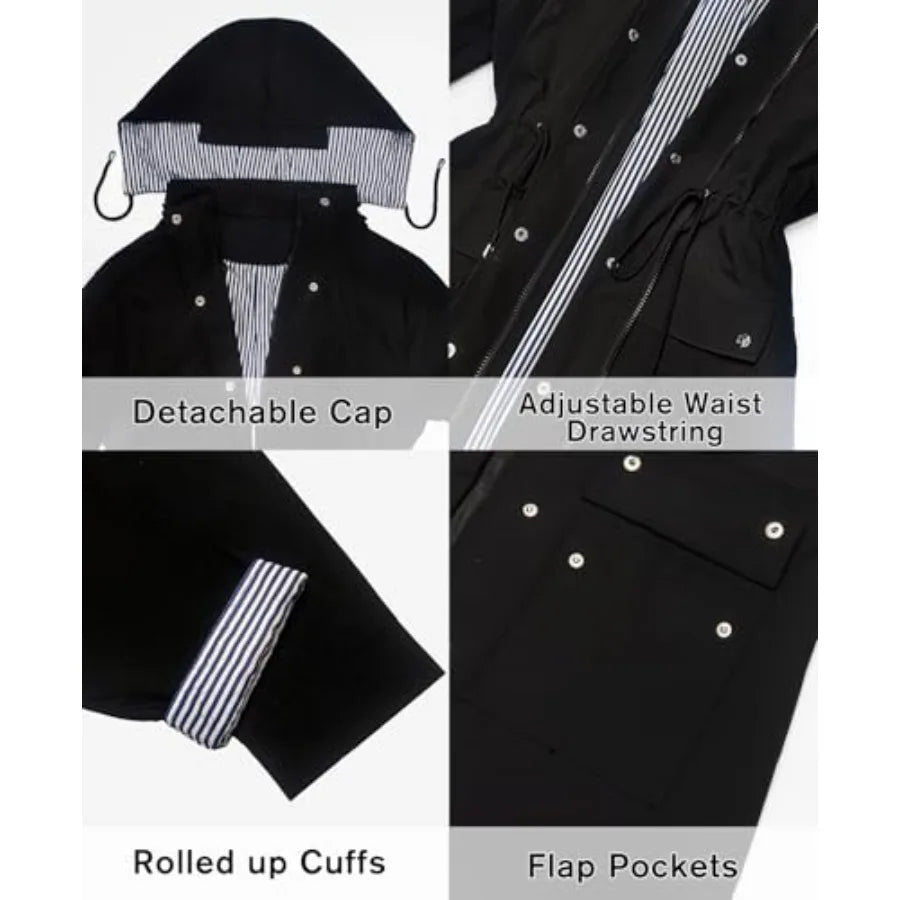 BBX Lephsnt Rain Coats for Women Waterproof Rain Jacket Lightweight Windbreaker Outdoor Hooded Trench Coat