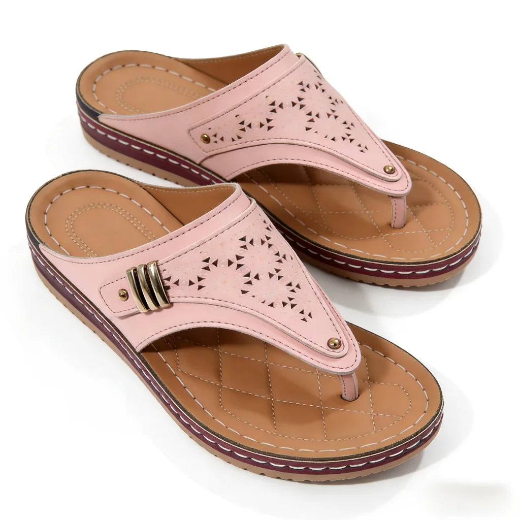 Women's Wedge Thong Sandals with Cut-Out Embroidery & Cork Sole