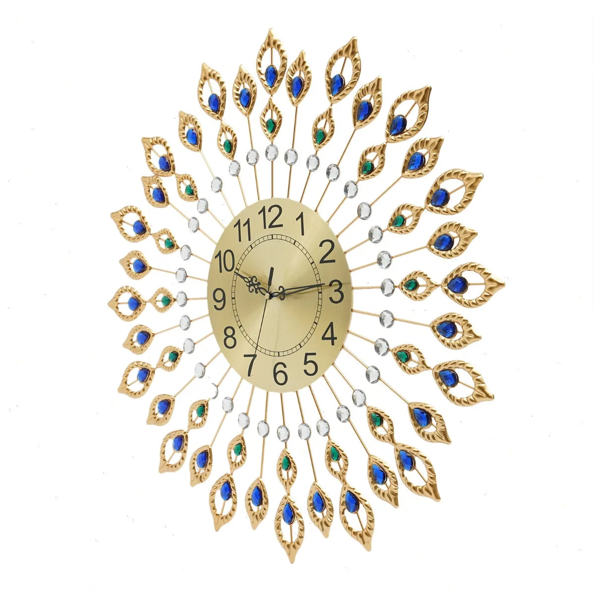 Wall Clock, Peacock Feather Design, 67x67cm  Large, Silent Quartz Movement, Iron Metal Frame, Acrylic, for Living Room, Bedroom, Office, Home Decoration, No Ticking