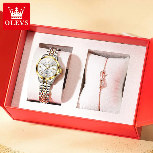 OLEVS 3620 Women Watch Luxury Brand Diamond Quartz Watch Fashion Automatic Calendar Waterproof Women Watch Bracelet Set Reloj