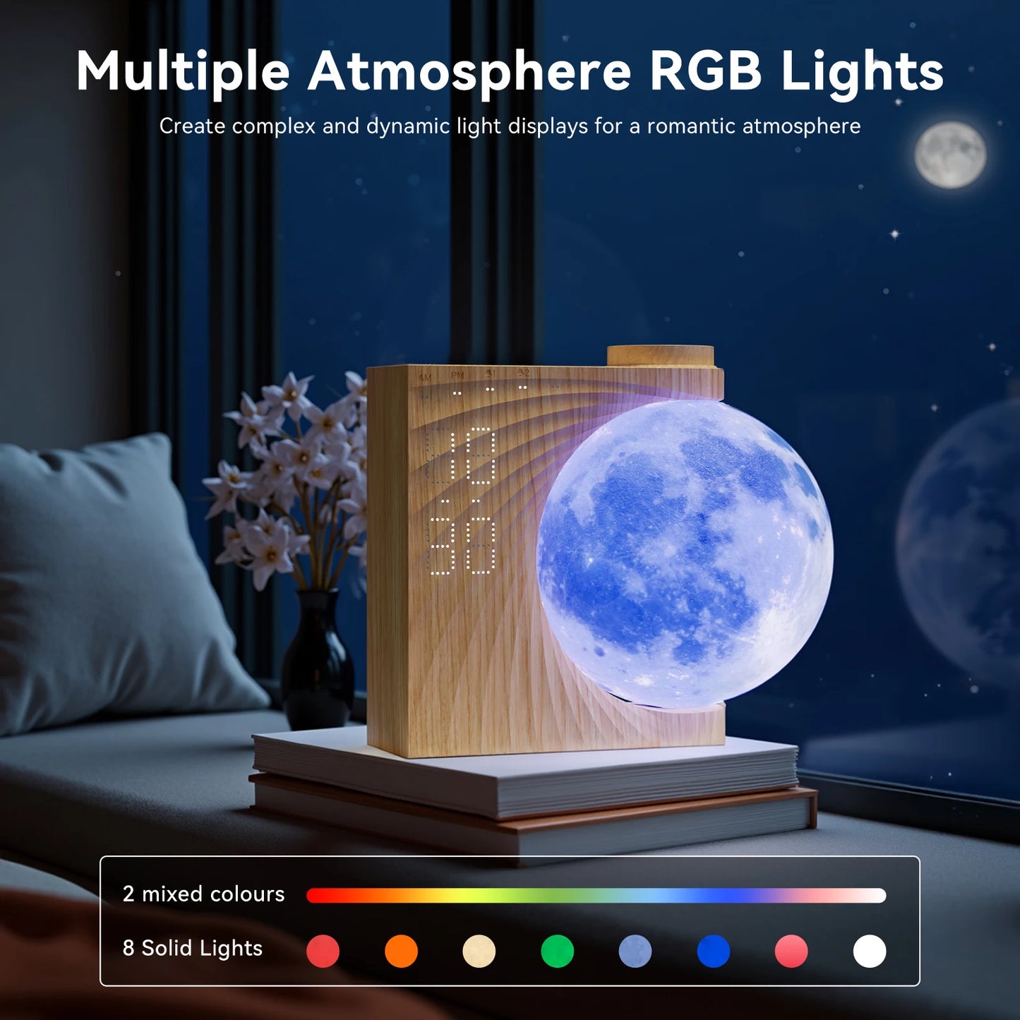 Sunrise Alarm Clocks for Heavy Sleepers,Night Lamp Clocks for Bedrooms with Moon Light,10 Light Effects,30/60/90 Timer,10 Sleep