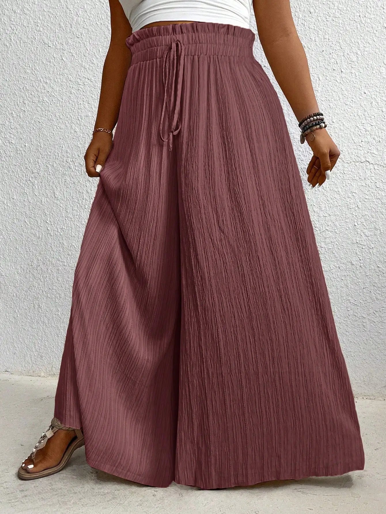 High Waist Wide Leg Casual Solid Color Pants For Women