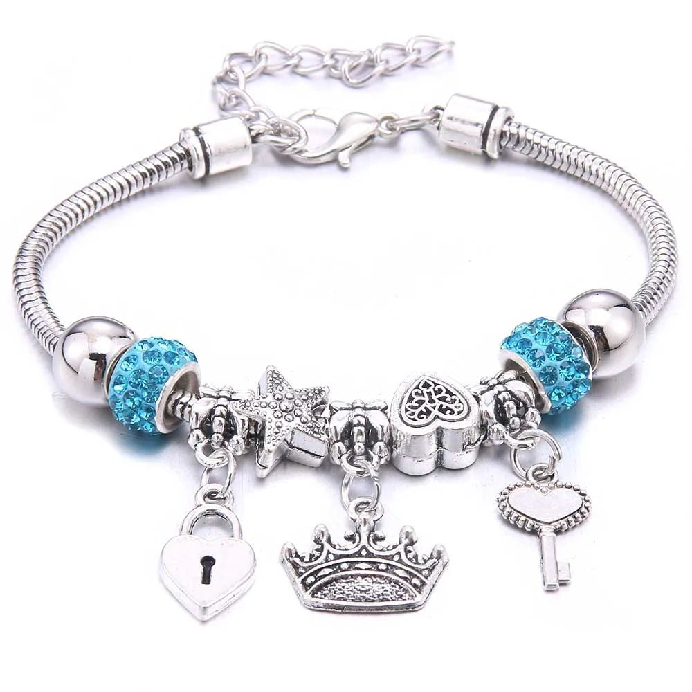2025 New Charm Bracelet & Bangles Jewelry white butterfly Crown Beads Bracelets Brands Bracelets Fit Women Girl Gift