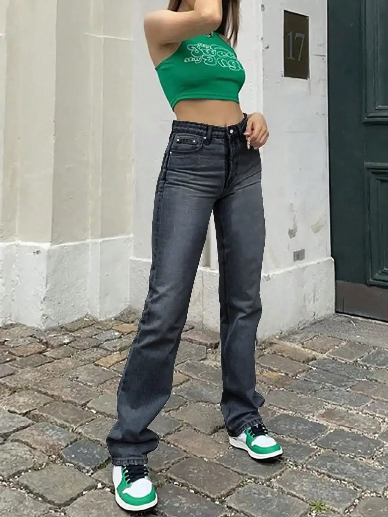 High Waist Stretch Straight-Leg Denim Jeans for Women - Light Wash, Vintage Style