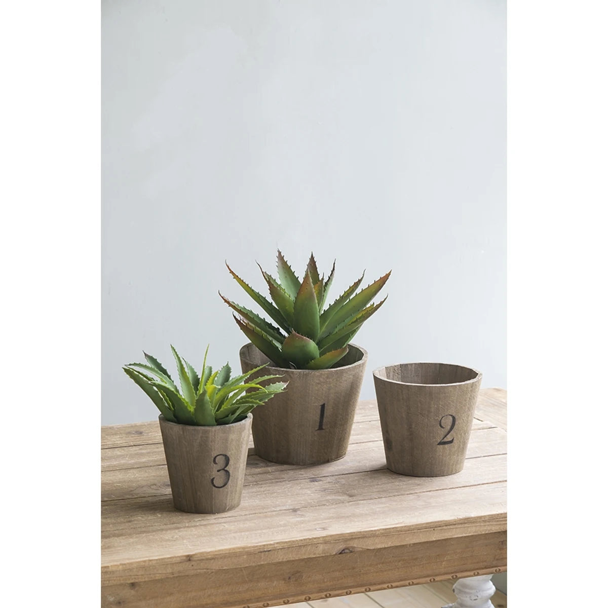 Set of 4 4.3x4.3x4" Gray Sand and Cement Planters with Brown Botanical Motifs On-Site