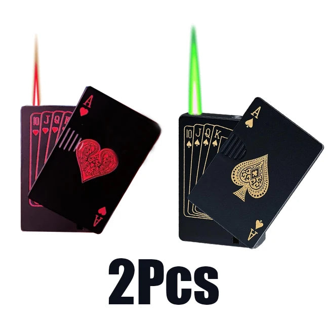 Metal Poker Card Shaped Lighter with Cash Detector Light Windproof Decompression Portable Turbine Torch Lighter for Men's Gift