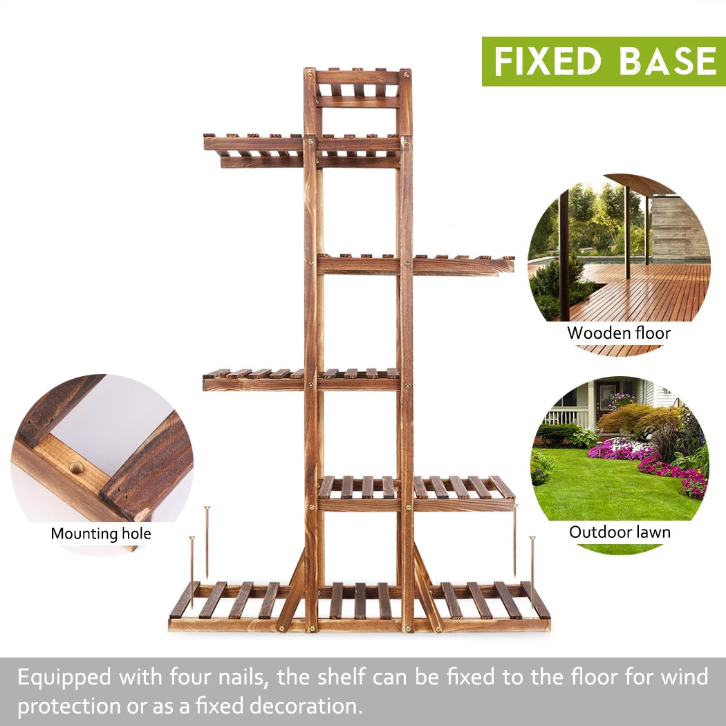 Wood Flower Planter Pot Stand Display Rack for Indoor Outdoor Garden Yard Storage Shelf