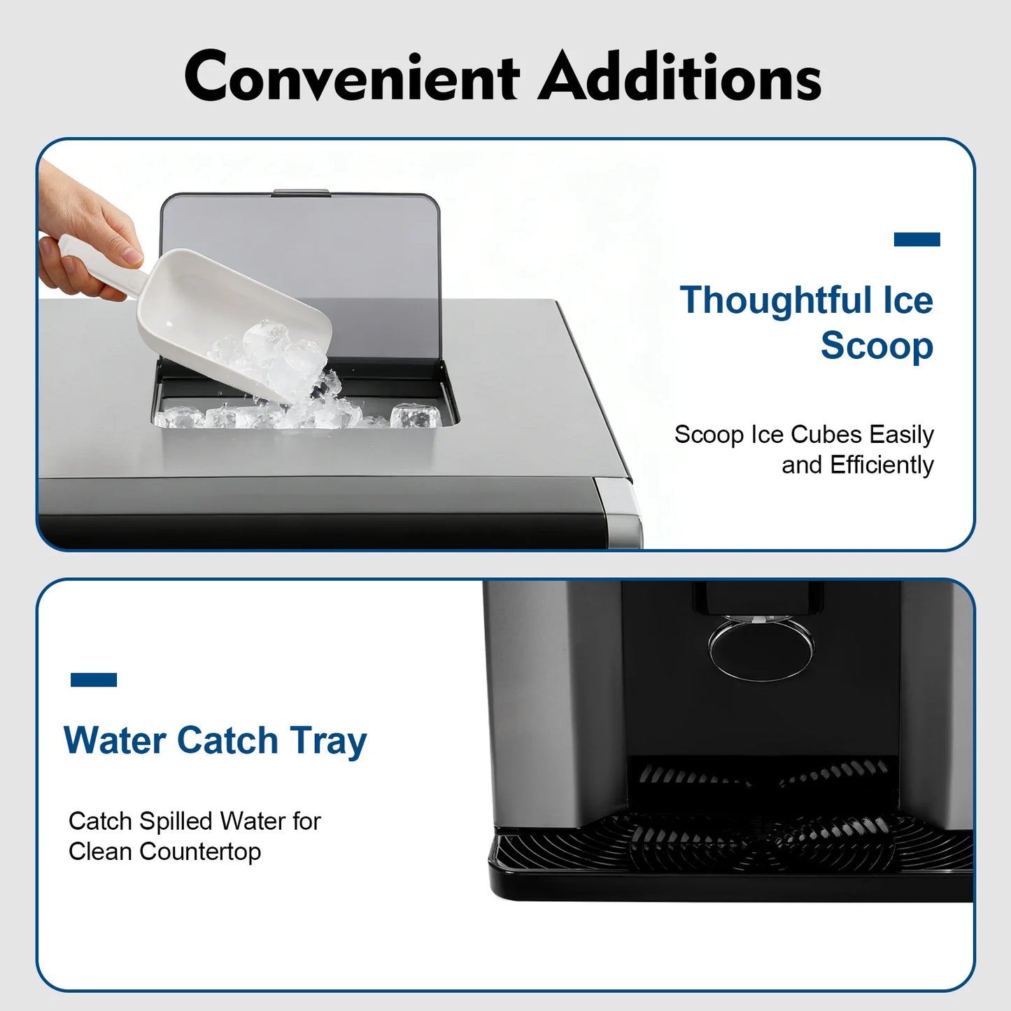 Countertop Ice Maker 15kg 24H 110V 2-in-1 Ice Machine 6-12 Mins Fast Ice Making Self-cleaning Electric Ice Dispenser Touch Control Large Storage Auto Shut-off for Home Office Cafe Party Kitchen Bar