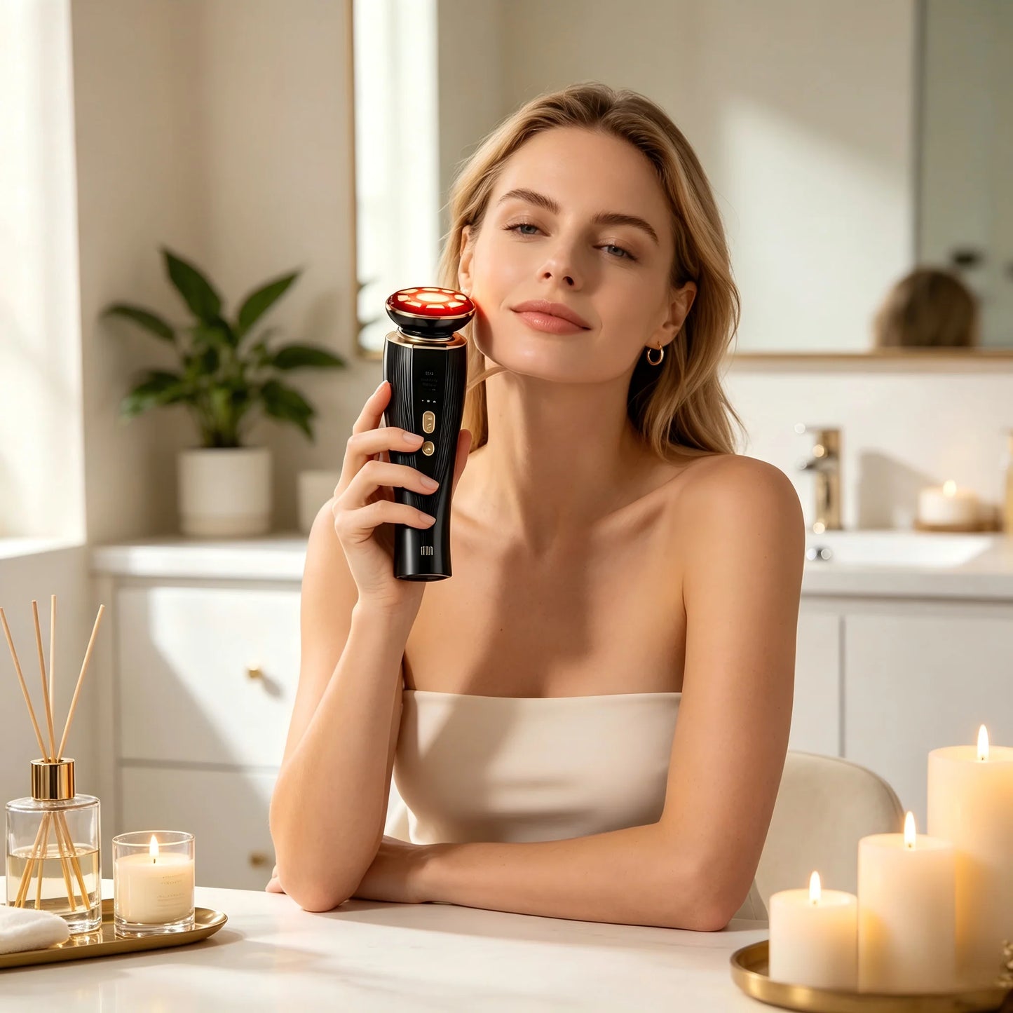 Three in one red light facial and neck beauty device, a skincare tool that eliminates skin swelling and tightens the skin