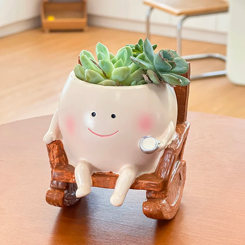 Cute Chair/Swing Smiling Face Little Devil Flower Pot Creative Swing Succulent Plant Flower Pot Garden Home Decoration
