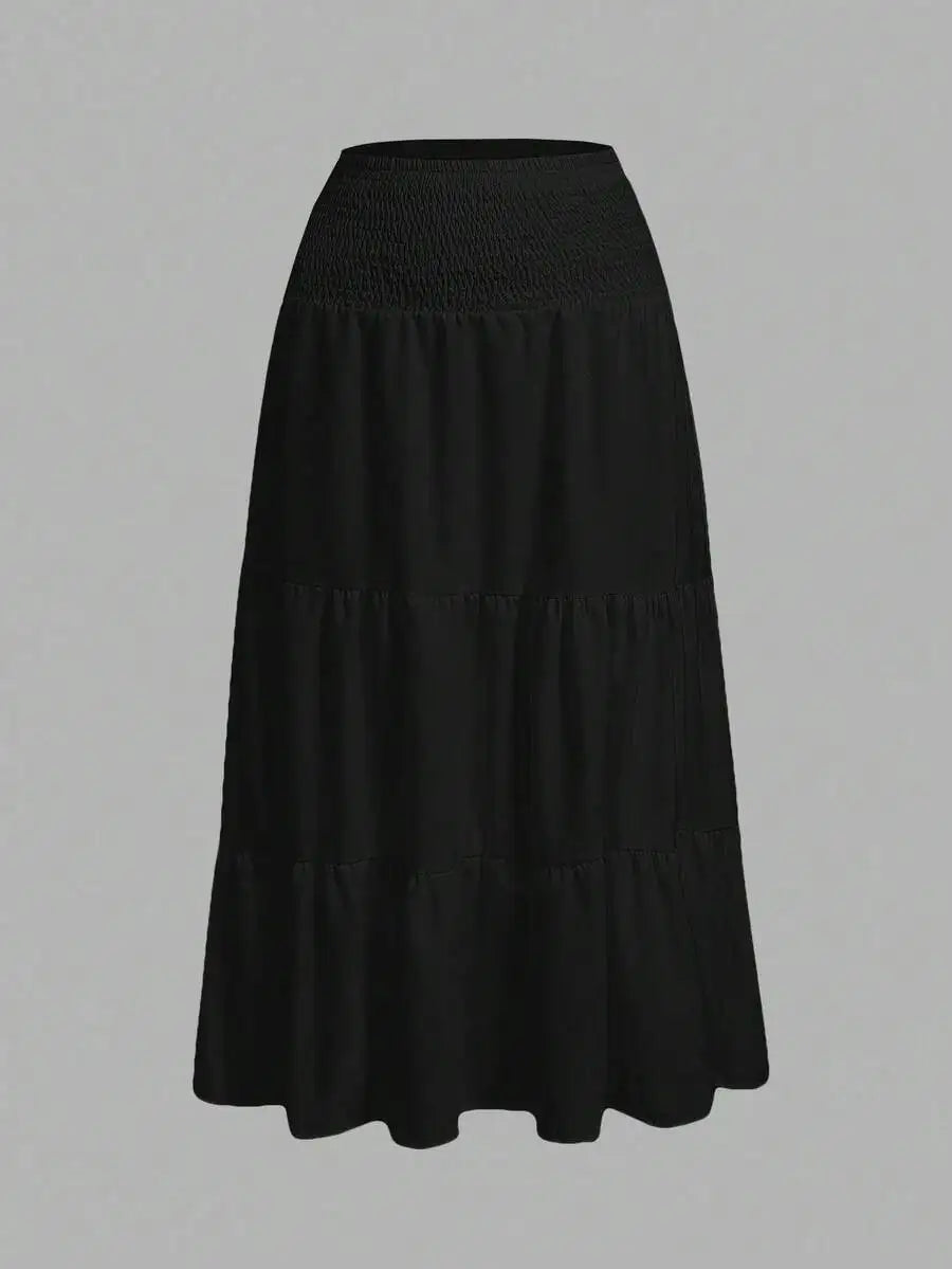 Casual Vacation Style Smocked Waist Layered A-Line Skirt For Women Summer