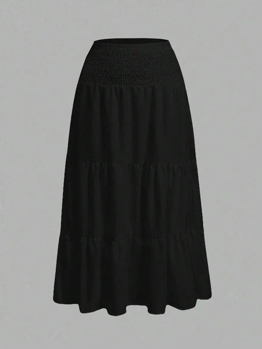 Casual Vacation Style Smocked Waist Layered A-Line Skirt For Women Summer