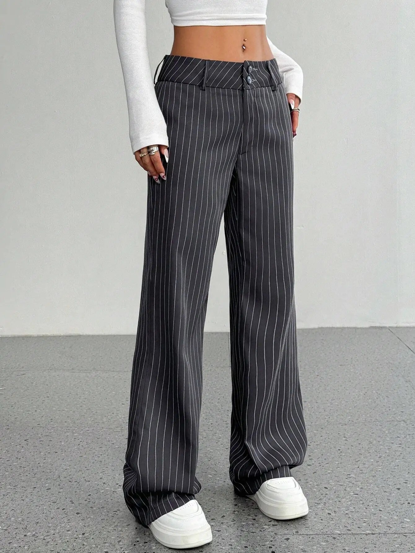 Women's Casual Striped Flare Pants High Waist Wide Leg Trousers
