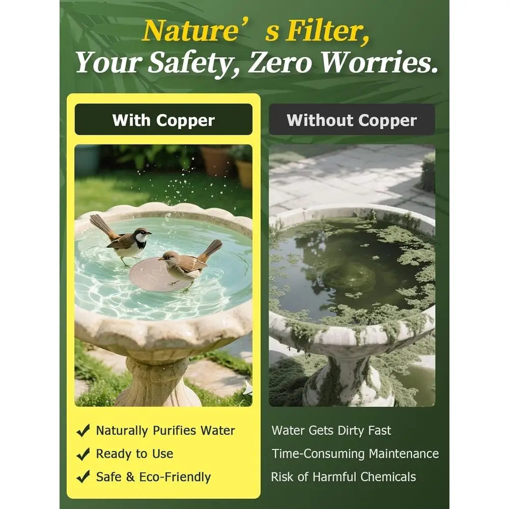 Bird Bath Copper Disc, 0.6mm Reinforced 99.99% Pure Copper Cleaning Disk or Physical Safe Clean Water All-Season, Suitable for I