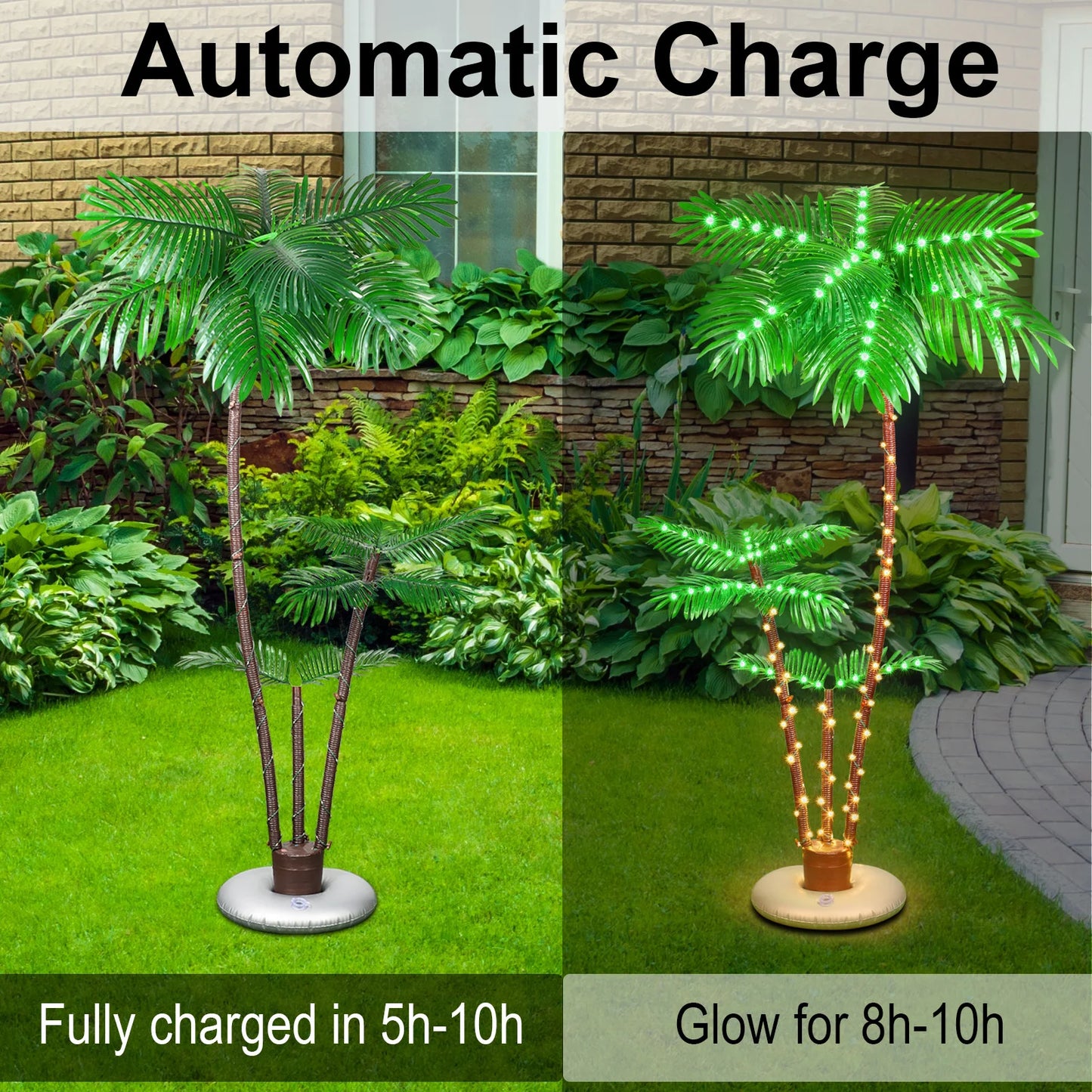 Solar Lighted Palm Tree 6FT Outdoor Christamas Tree Decoration, 8 Modes Tropical Palm Tree Fake Plant Light for Patio Pool Yard Home Party Decor