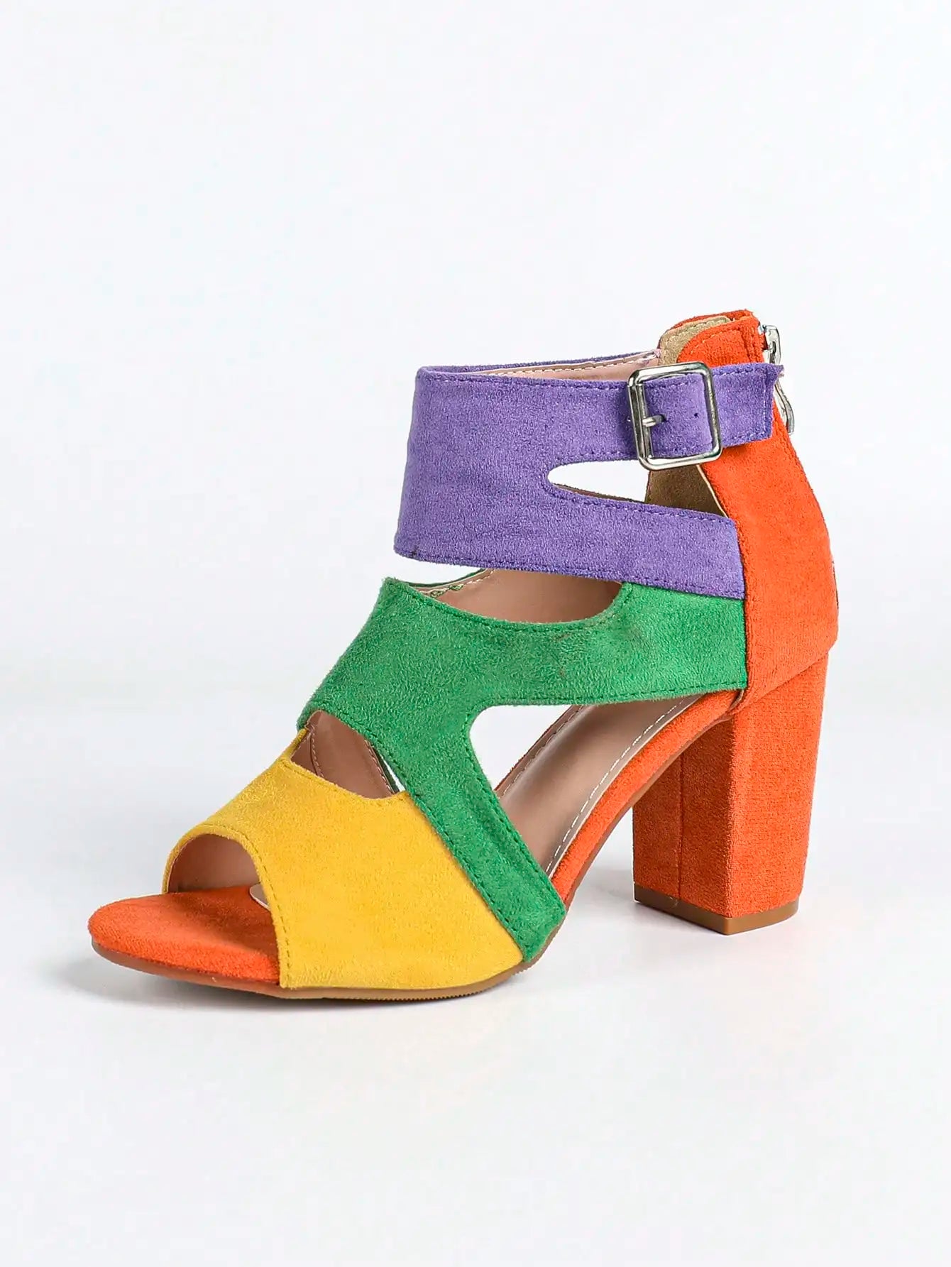 Women's Color Block Open Toe Ankle Strap High Heel Sandals, Fashion Block Heel Dress Pumps For Party Wedding