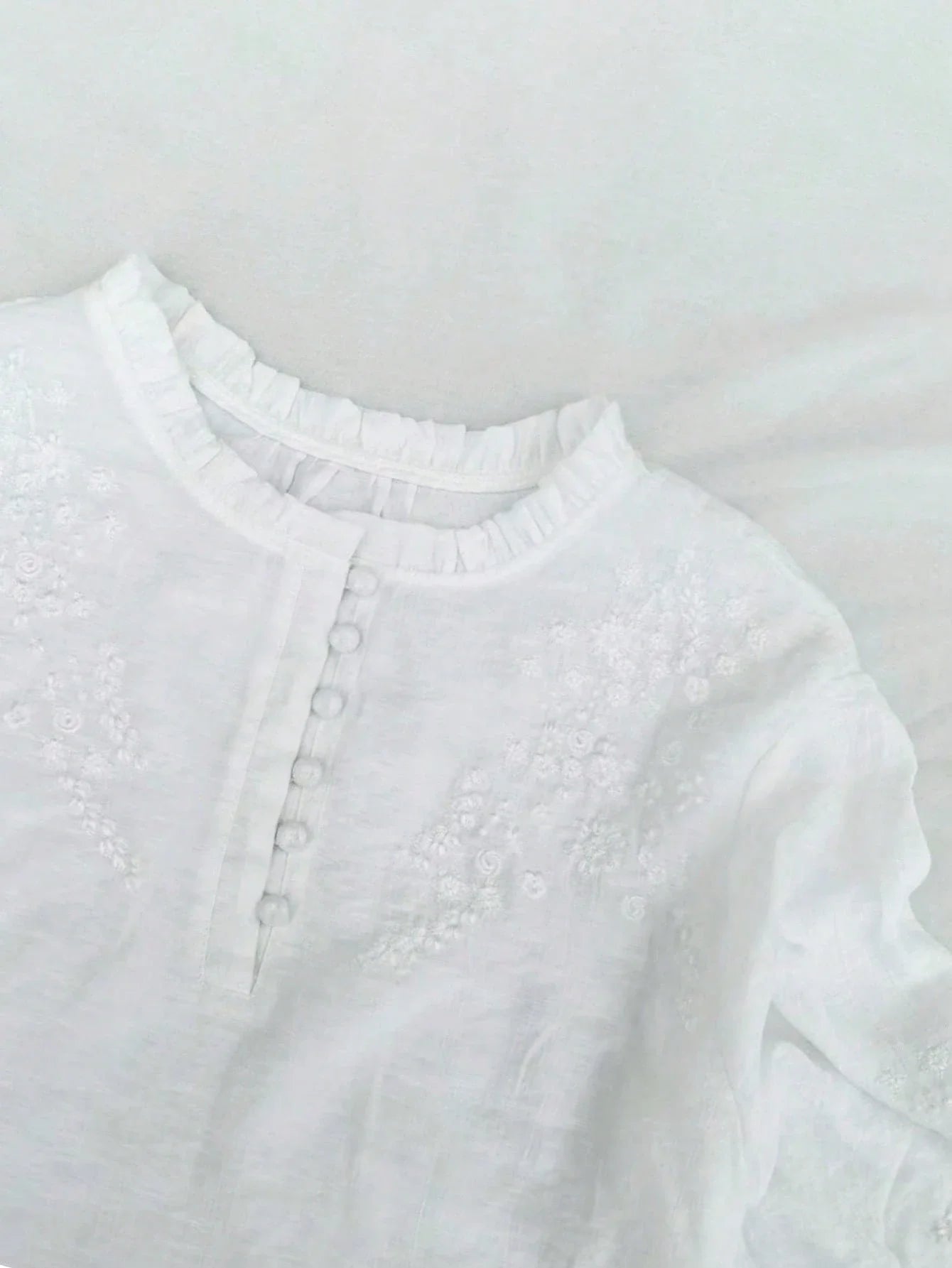Women Embroidered Loose Bohemian Mid-Sleeve Blouse Solid White