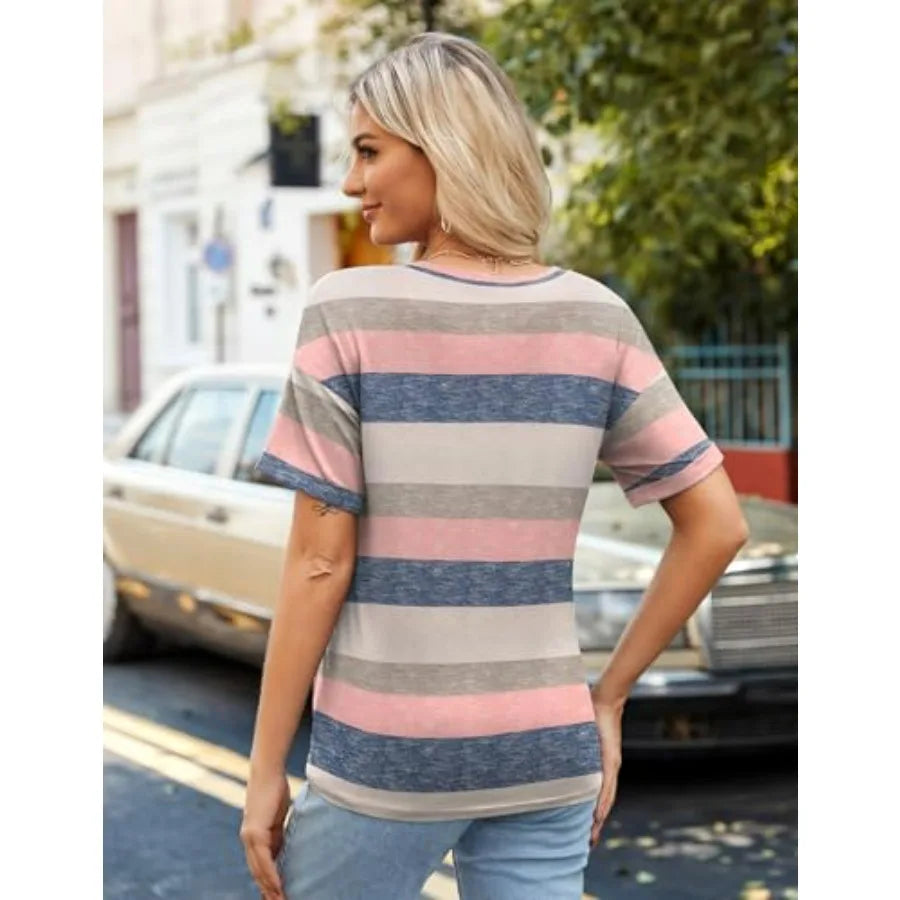 Zeagoo Womens Summer Tops Short Sleeve Casual Shirts Floral Tee Trendy 2026 Basics V Neck Plain Tshirt