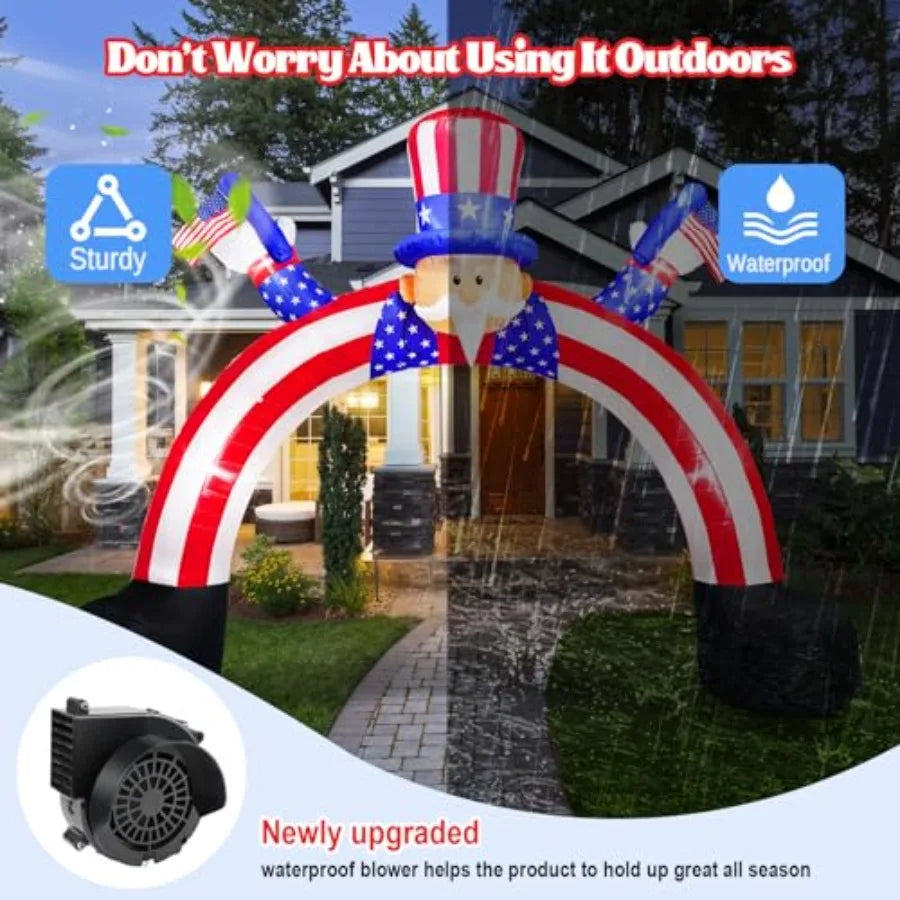 12FT Length 9FT Tall Independence Day Inflatables Uncle Sam Decorations, 4th of July Blow Up Inflatable Yard Decorations Built-