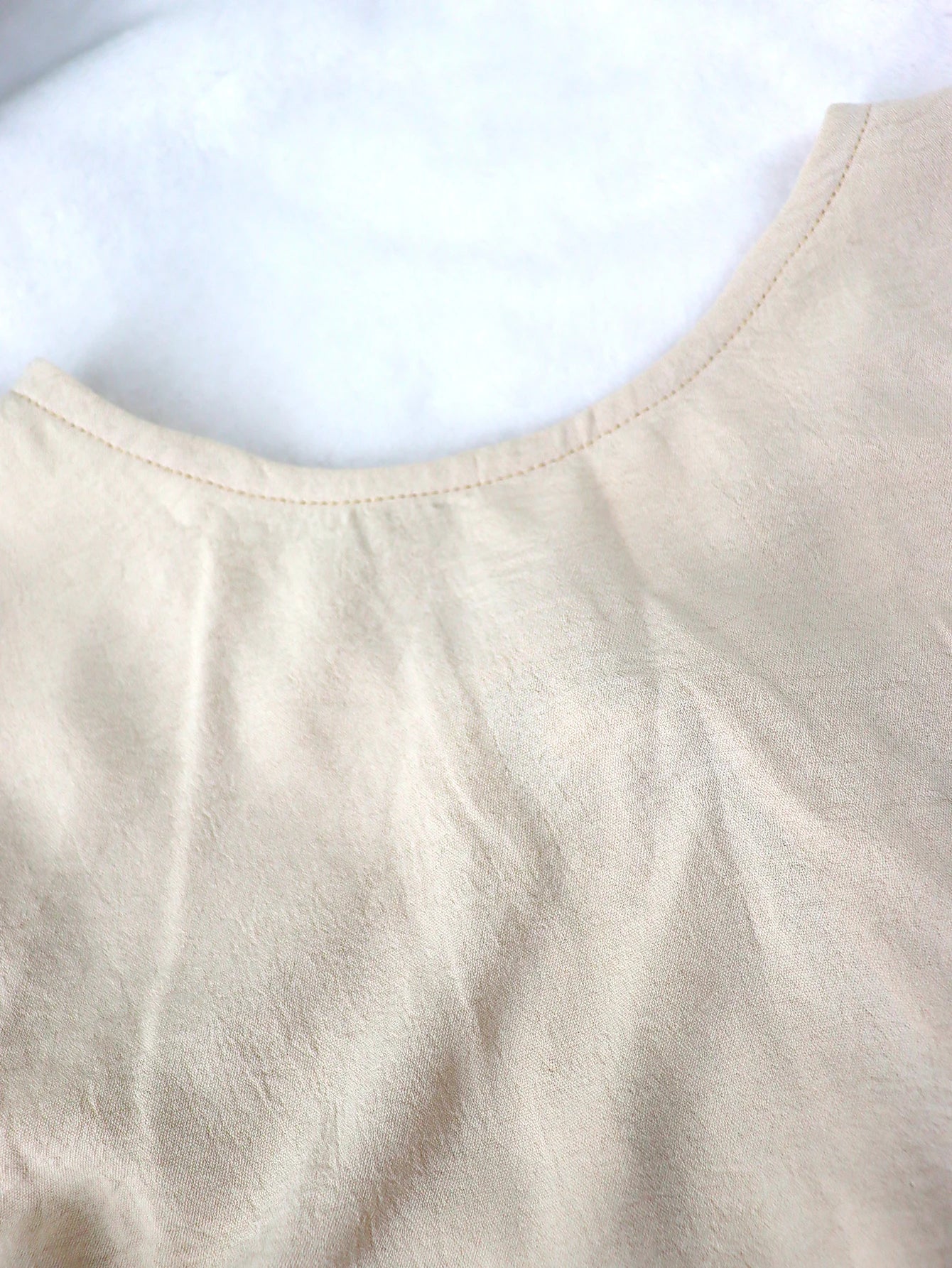 2-Piece Cream Textured Scalloped Edge Sleeveless Top High Waist Wide Leg Pants Chic Minimalist Women Daily Outfit