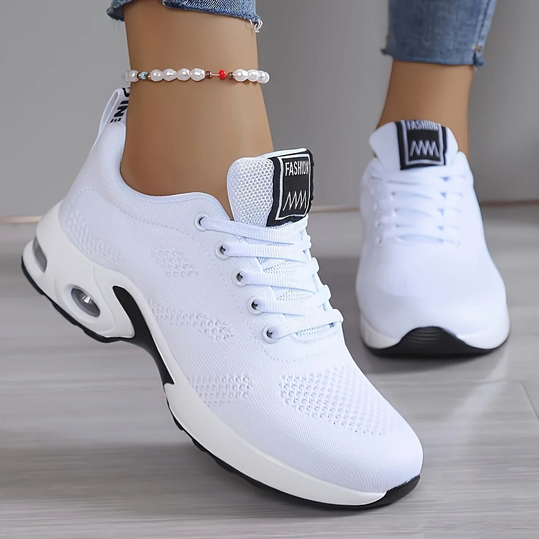 Women Air Cushion Running Shoes Breathable Mesh Upper Athletic Sneakers Non Slip Soft Sole Casual Platform Shoes Ladies Lightweight Sport Footwear for Gym Jogging Tennis Outdoor Daily Walking Fitness Training Red Black White