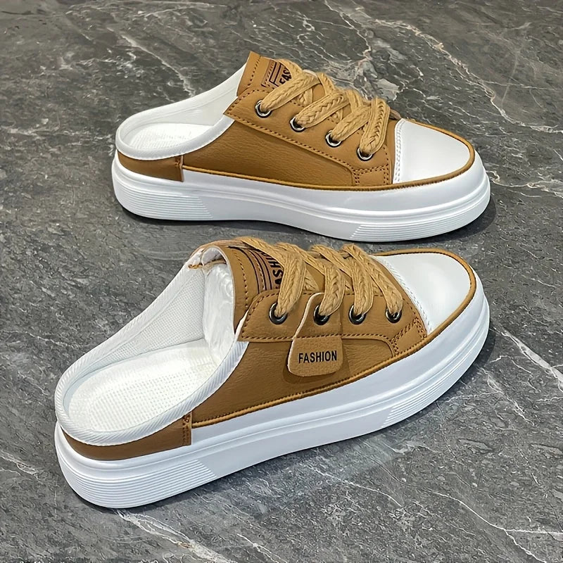Women Backless Mule Sneakers, Thick Platform Slip On Canvas Slippers, No Lace Half Shoes, Casual Chunky Sole Mules, Non-slip Soft Bottom Daily Walking Shoes, Fashion All-match Lazy Slippers for Summer Daily Outdoor Wear
