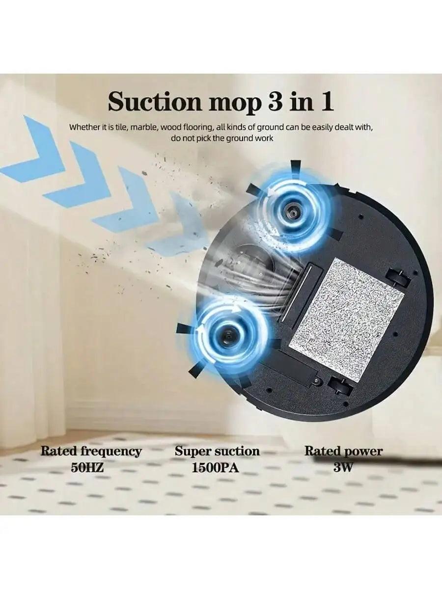 Three in One Vacuum Cleaner, Suitable for Floor Cleaning, Pet Hair Cleaning, Paper and Garbage Cleaning, Multi-functional Robot Vacuum Cleaner, 1500Pa Suction, 150 Minute Battery Life, Powerful Cleaning Upgraded