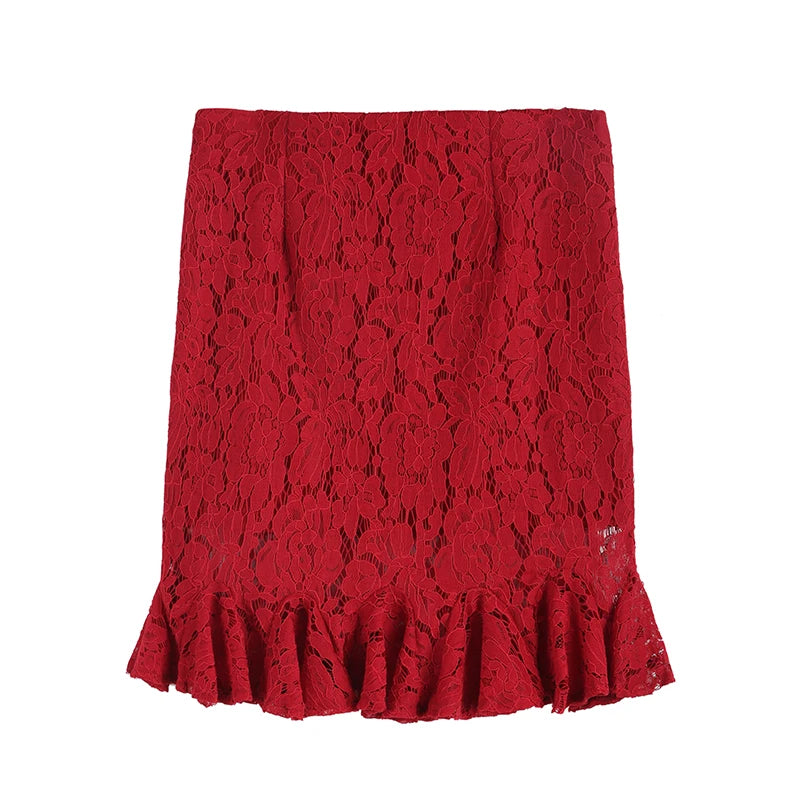Office Lace Skirt Women Sexy High Waist Pencil Skirt One Step Formal Ruffle
