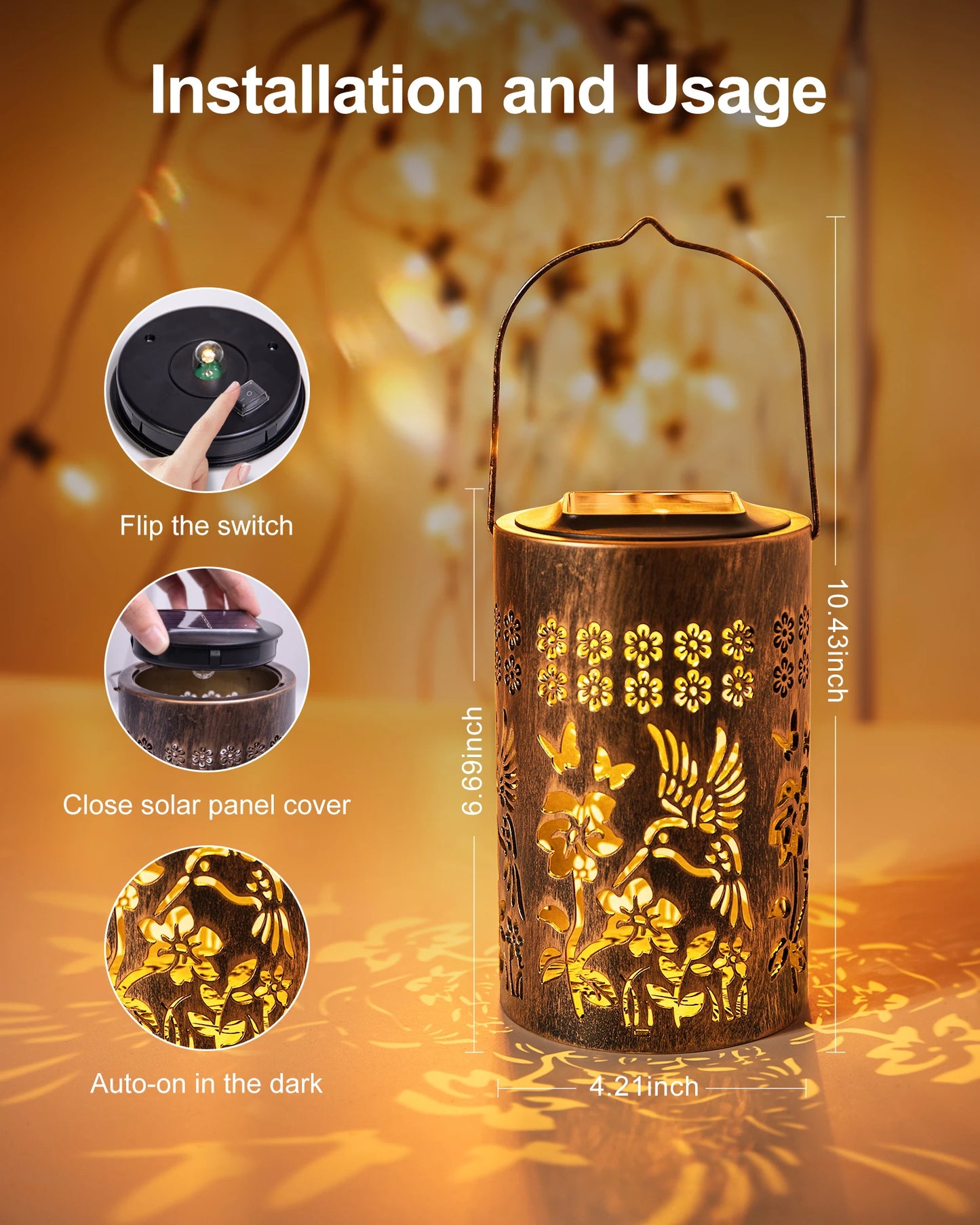 Solar Lanterns Outdoor Waterproof Hummingbird Garden Decor Gifts for a Hanging Solar Lights Solar Decoration Outside for Yard,