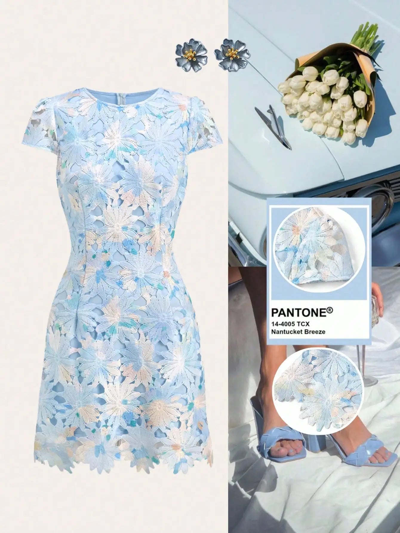 Women's Floral Lace Hollow Out Short Dress Summer Elegant Mini Dress