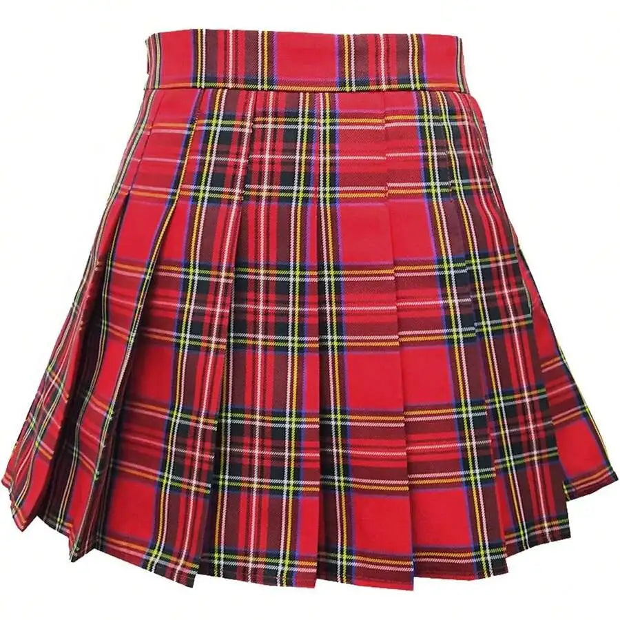 Womens High Waist A-Line Pleated Mini Skirt Solid Color Polyester