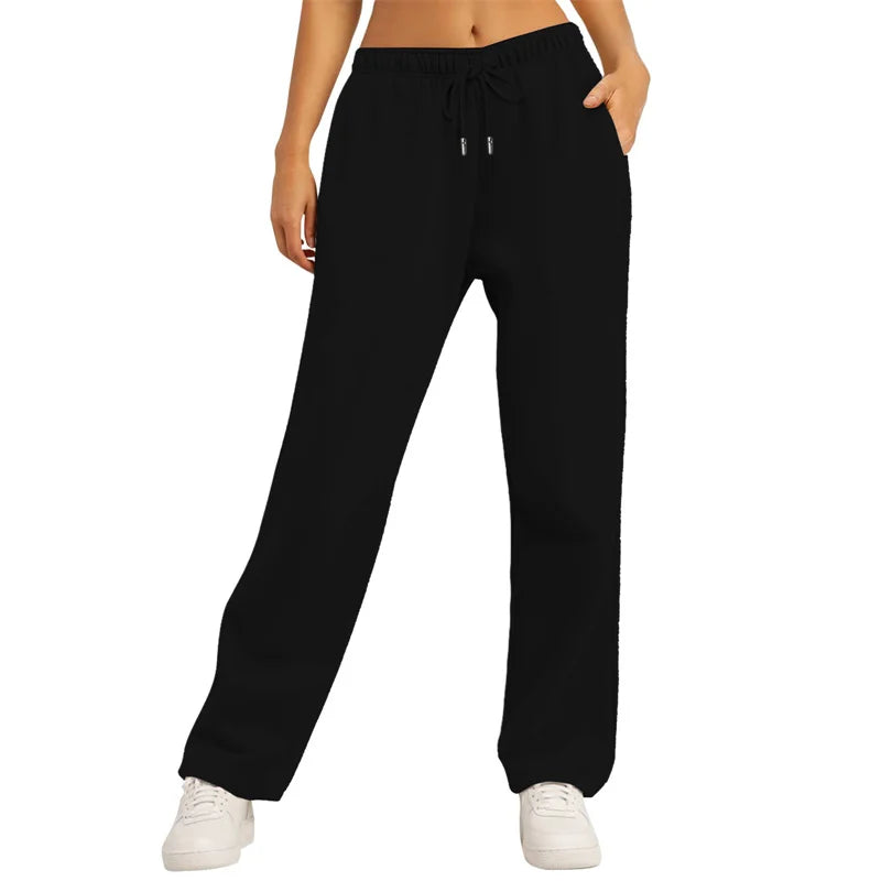 Wide Leg Sweatpants Loose Daily Casual Solid Drawstring High Waist Autumn Winter Women Comfort Trousers