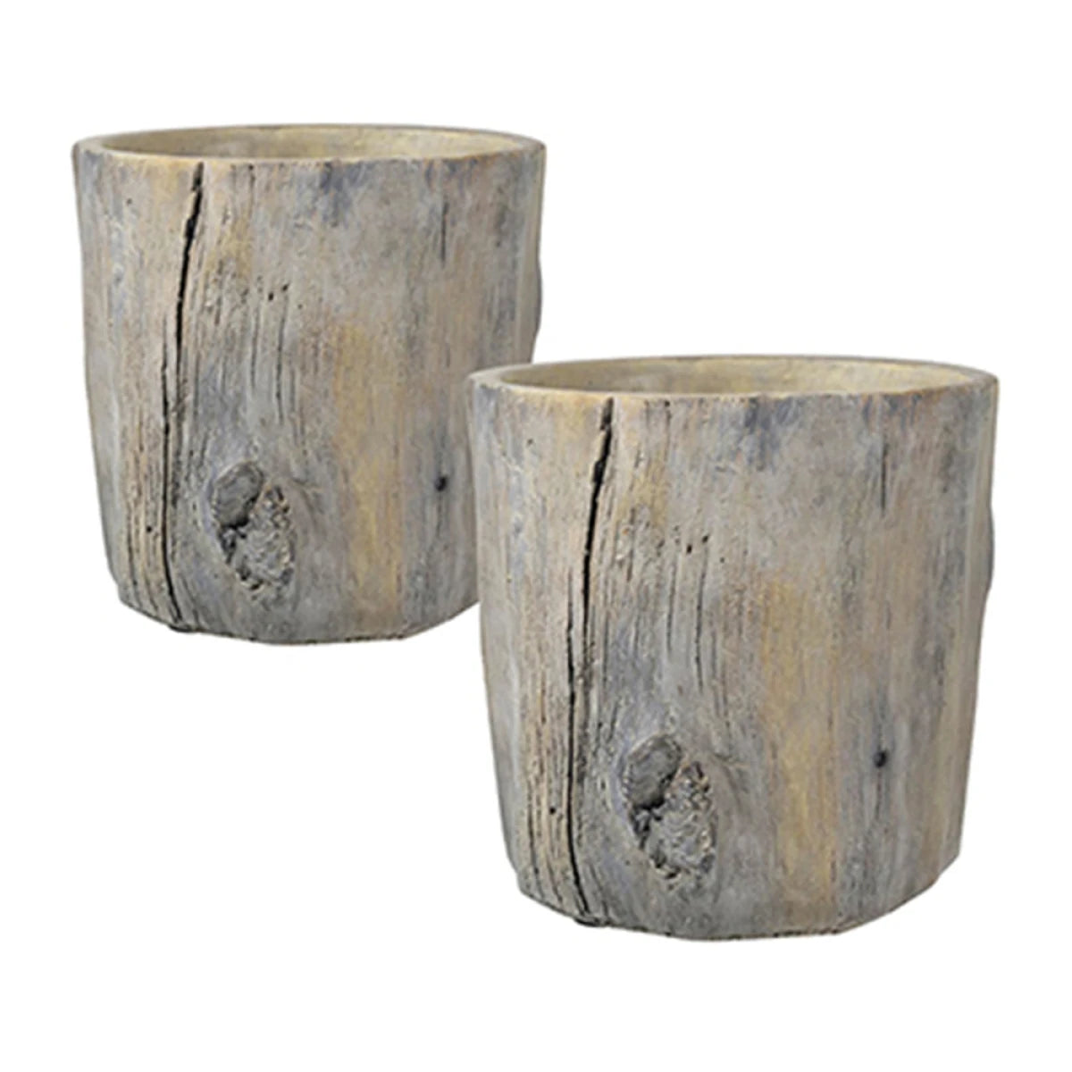 Set of 4 4.3x4.3x4" Gray Sand and Cement Planters with Brown Botanical Motifs On-Site