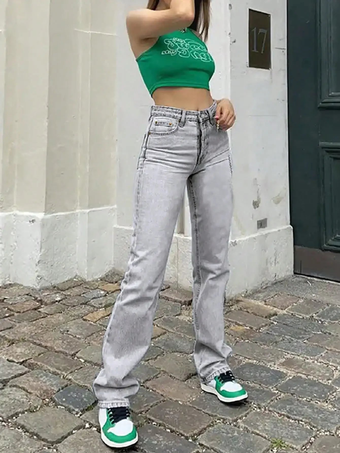 High Waist Stretch Straight-Leg Denim Jeans for Women - Light Wash, Vintage Style