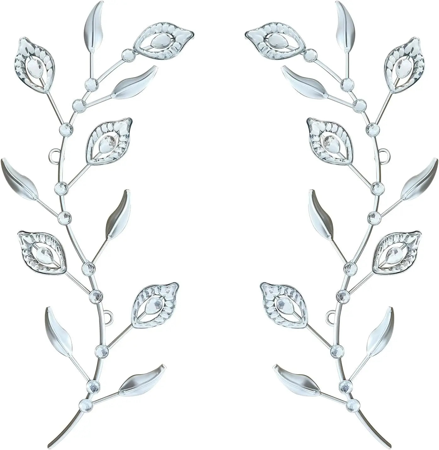 2 Pcs Metal Leaf Wall Art Crystal Decor Silver Leaves 3D Iron,Home Decor Hanging Minimalist Modern Set for Living Room Bathroom