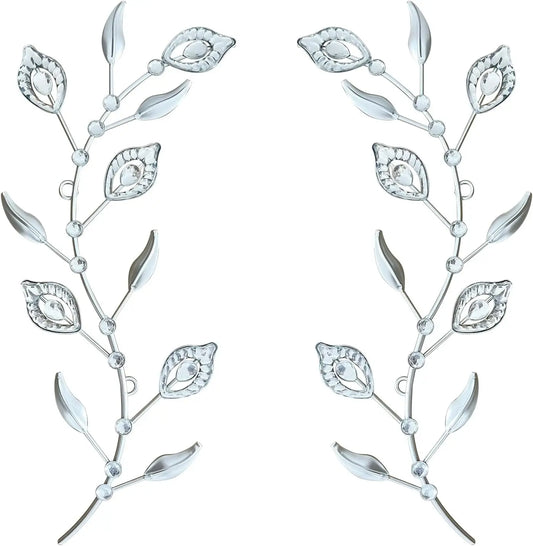 2 Pcs Metal Leaf Wall Art Crystal Decor Silver Leaves 3D Iron,Home Decor Hanging Minimalist Modern Set for Living Room Bathroom