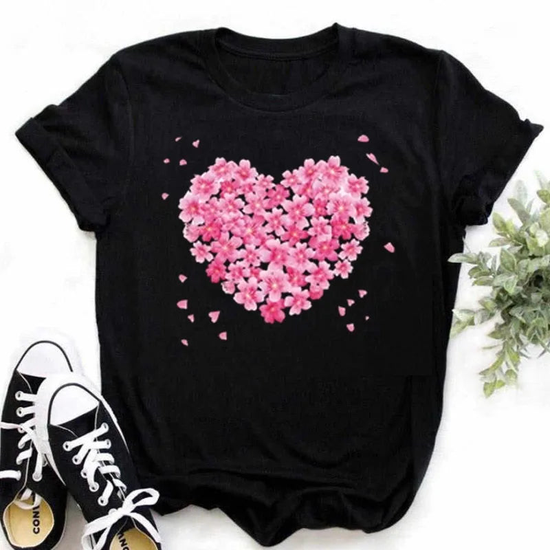 Maycaur New Finger Heart T Shirt Women Tops Korean Ulzzang Graphic Tees Women Fashion Women's T Shirts 90s Girls Black Shirt