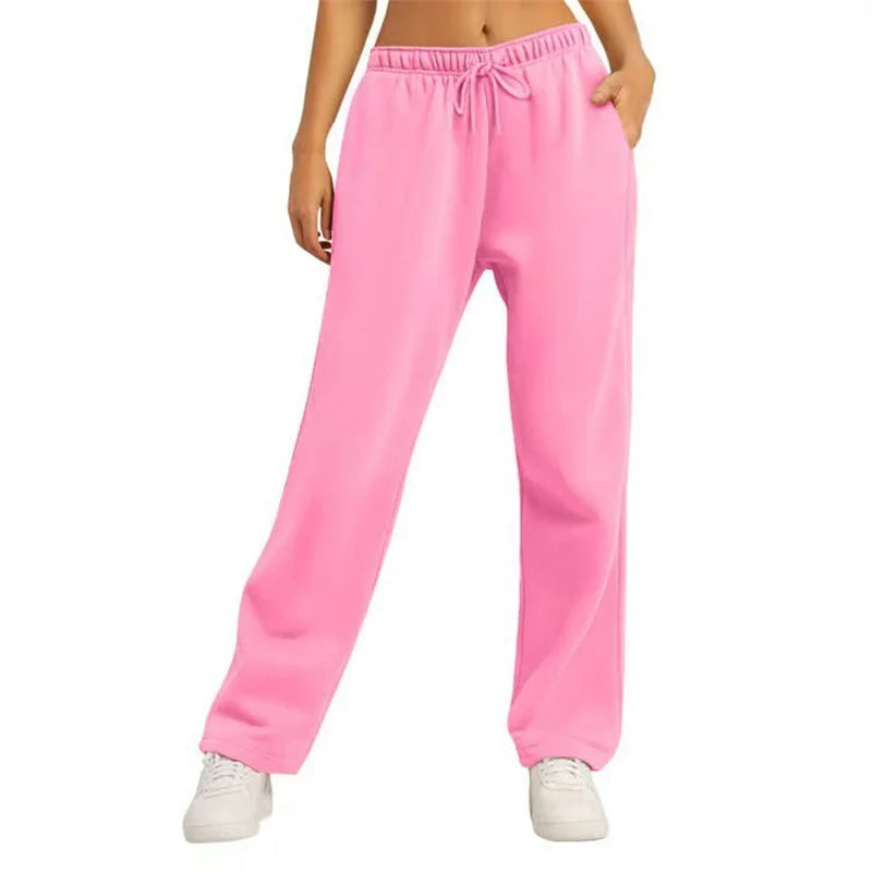 Wide Leg Sweatpants Loose Daily Casual Solid Drawstring High Waist Autumn Winter Women Comfort Trousers