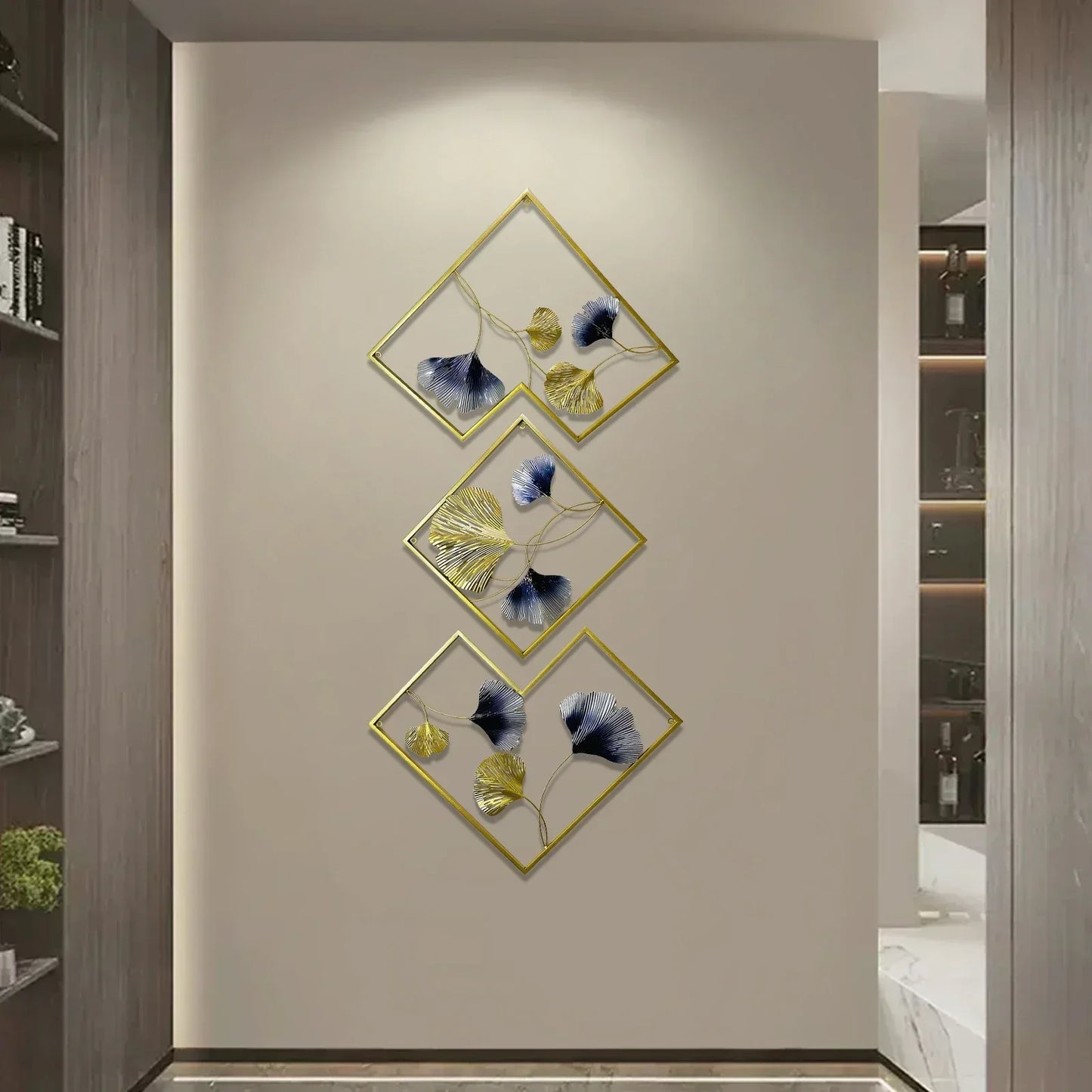 Creative Flowers Hanging Wall Sculpture Decor, 3 Pcs Ginkgo Metal Wall Art,Thickened Frame 20mm, Iron Artwork for Home Decor
