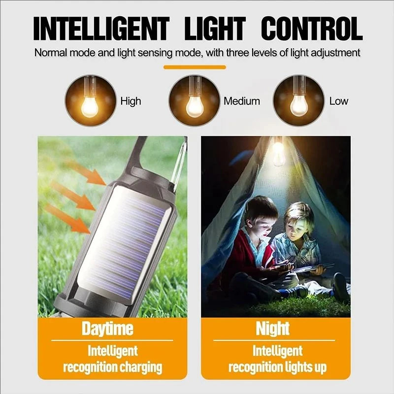 Solar Powered Portable Lamp LED Bulbs USB Charging Solar Light Waterproof Flashlight Night Light Essential for Outdoor Camping