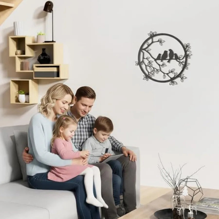 Metal Wall Decor - Birds on Tree Branch Silhouette Bird Wall Art for Living Room Garden Bedroom Office Home Housewarming Party