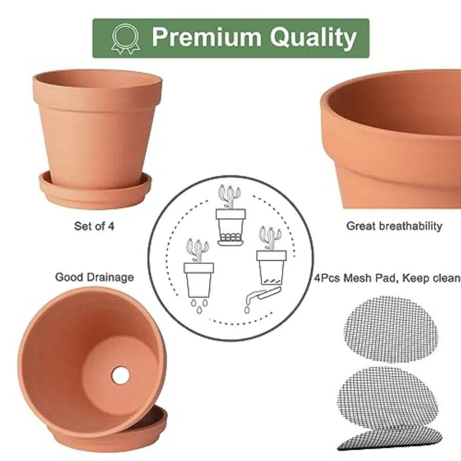 6 inch Terracotta and Clay Pots for Plants with Saucer, Medium Terra Cotta Plant Pots with Drainage Hole, Flowerpot with Tray,