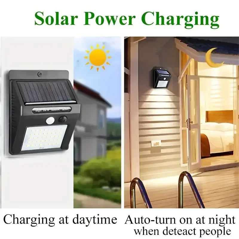 IP45 Waterproof Solar Outdoor Lights - Set of 4 motion sensor security lights with 3 lighting modes for garden fences, garages.
