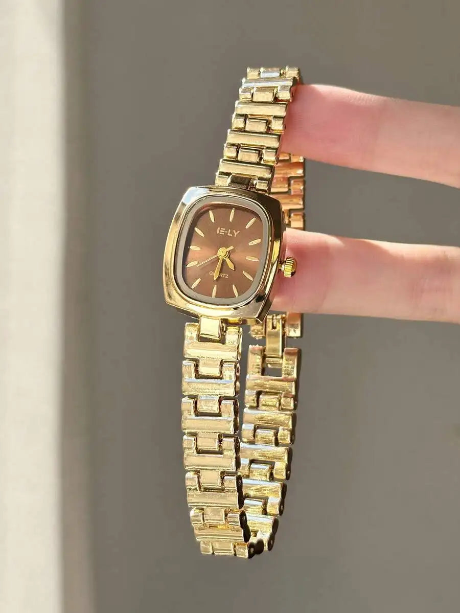 1pc Women's Square Gold Quartz Watch, Exquisite Minimalist Retro Style, Suitable For Daily Wear And An Ideal Gift For Life