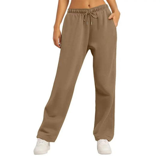 Wide Leg Sweatpants Loose Daily Casual Solid Drawstring High Waist Autumn Winter Women Comfort Trousers