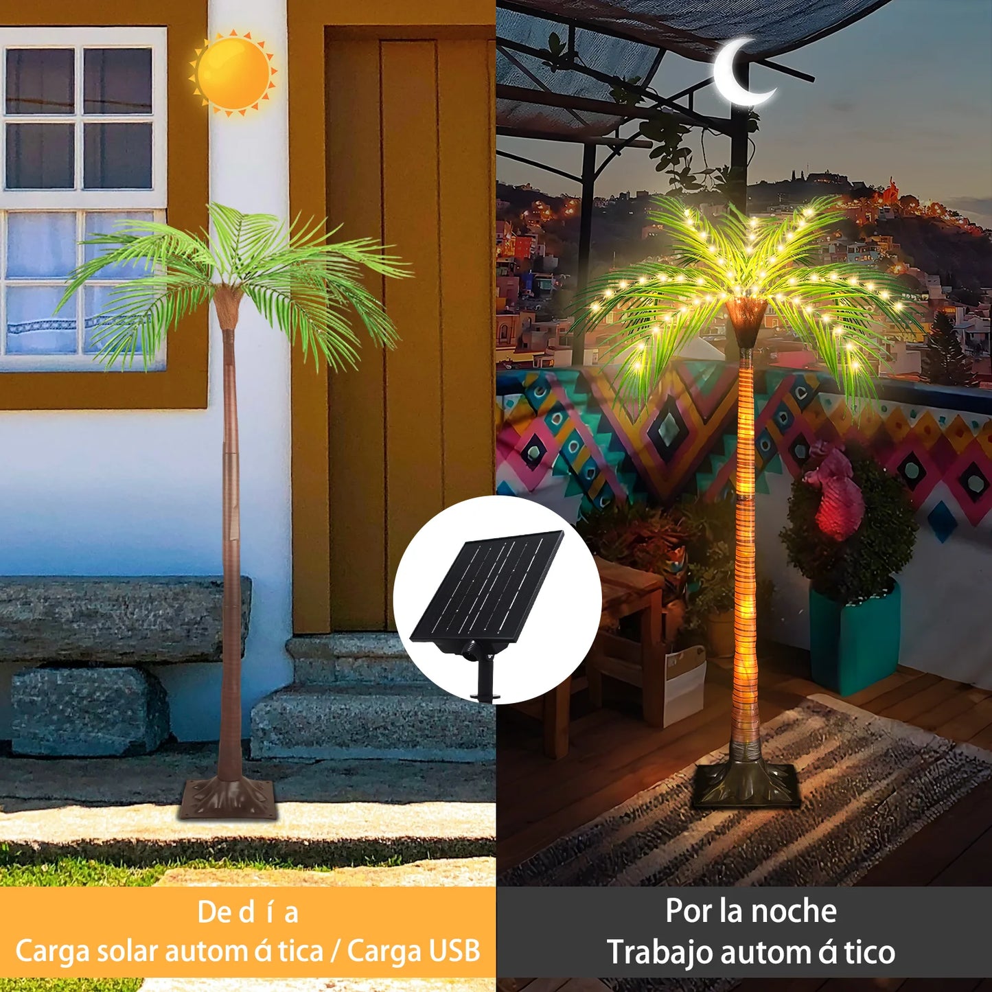 1pc 4.6ft Solar Powered Artificial Palm Tree LED Decorative Tree Lights for Garden Patio Door Tiki Bar Christmas Decoration