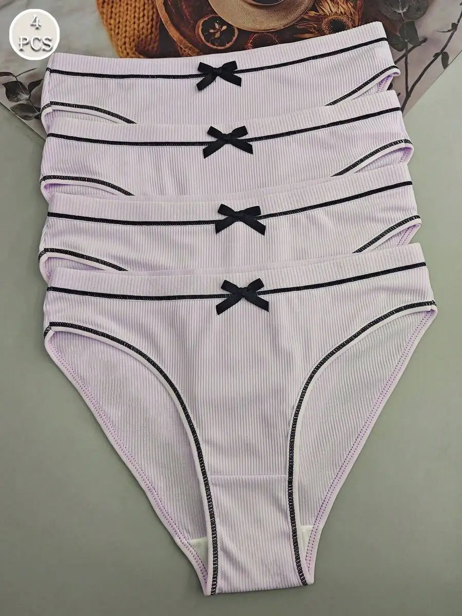 4pcs Womens Milk Silk Bow Comfortable Loose Triangle Panties