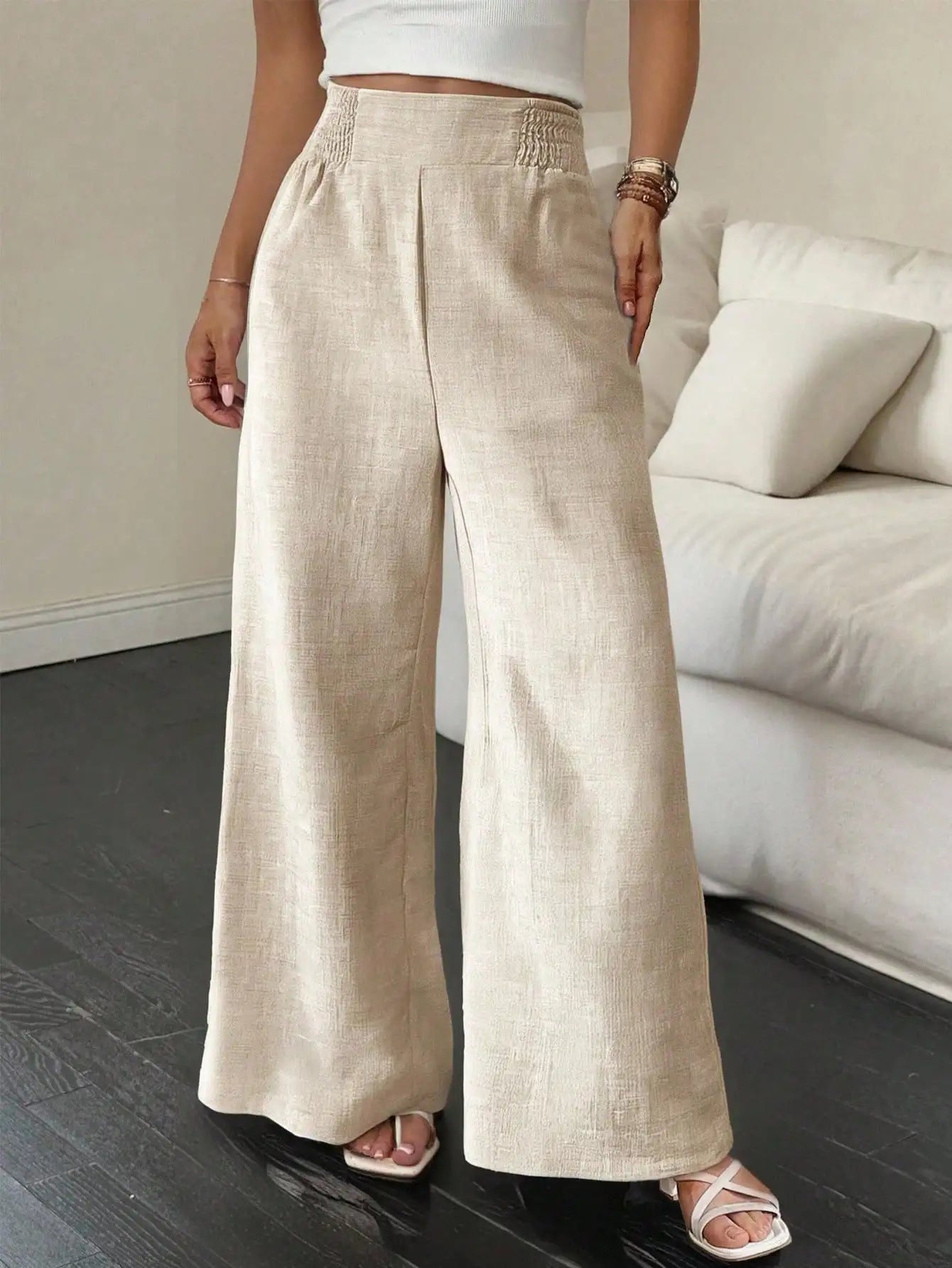 Wide Leg Loose Casual Pants Women High Waist Elastic Waist Summer